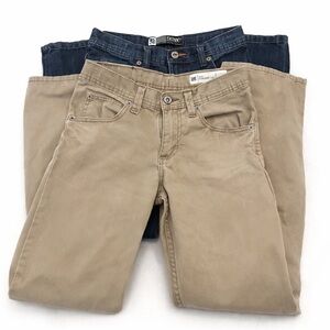 Lee Boys Size 12 Jeans Lot (2) Tan Slim Straight & Blue Skinny Denim
